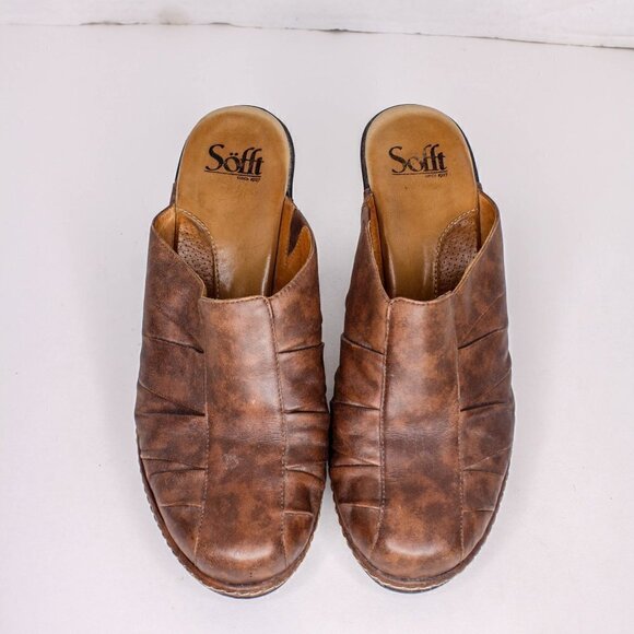 Sofft Brown Leather Clogs High Heel Slip On Size 6 1/2M - Picture 2 of 6